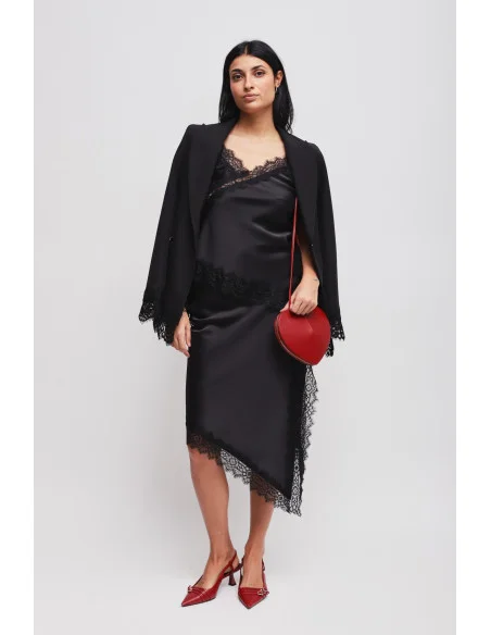 Jupe en satin avec bas asymétrique et dentelle Maryley