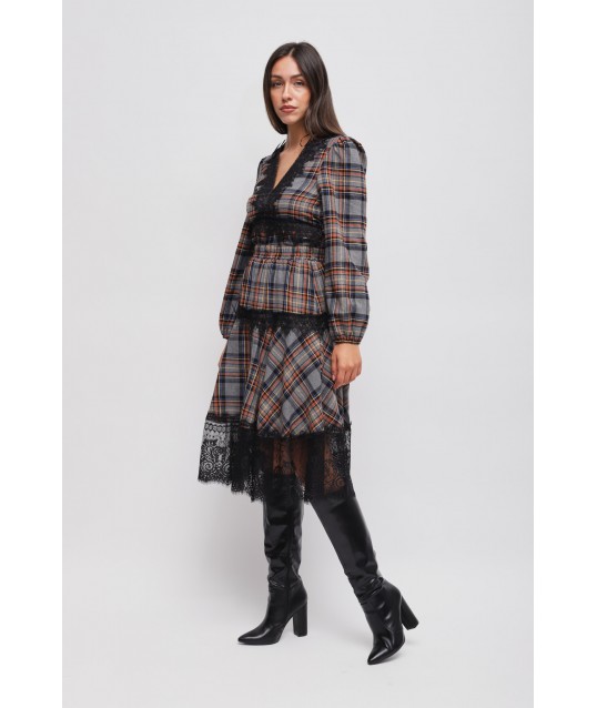 Maryley Check Skirt With Ruffles And Lace