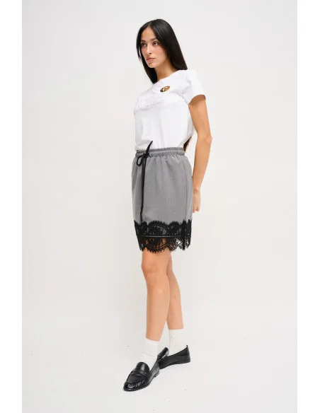 Maryley Drawstring and Lace Miniskirt