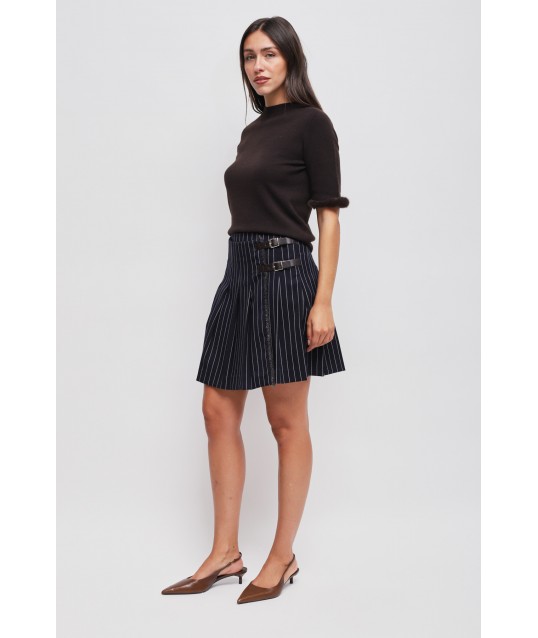 Pinstripe Pleated Miniskirt With Straps Maryley