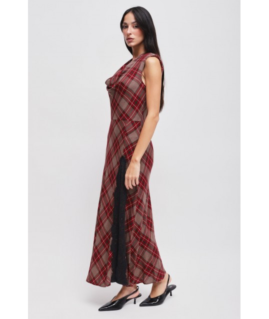 Maryley Check Dress With Draped Neckline
