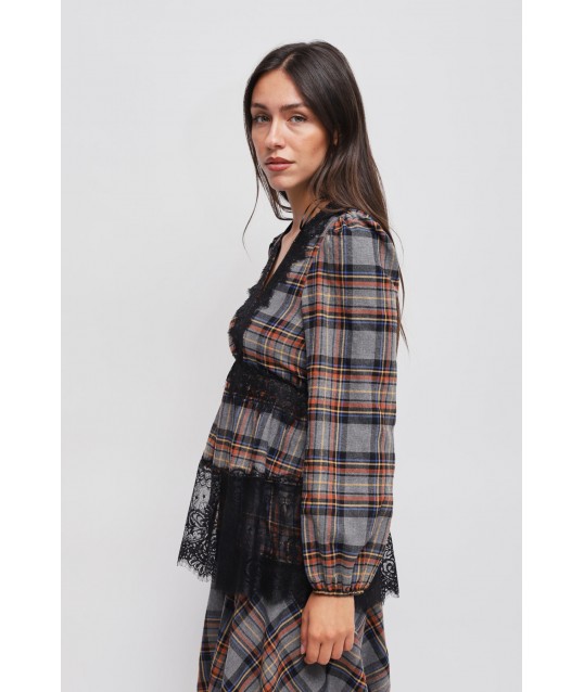 Blusa Check Con Dettagli In Pizzo Maryley