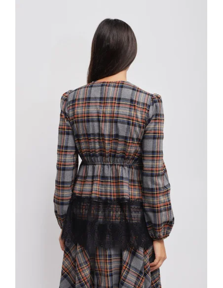 Blusa Check Con Dettagli In Pizzo Maryley