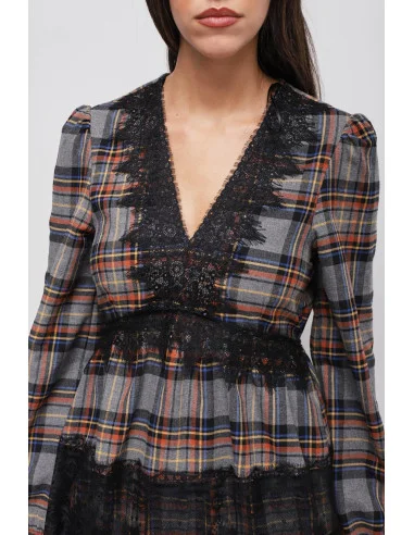 Blusa Check Con Dettagli In Pizzo Maryley