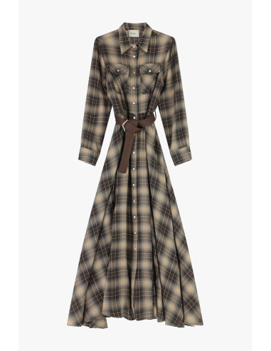 Long Checkered Dress with Belt and Pockets Dixie