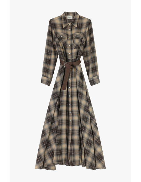 Long Checkered Dress with Belt and Pockets Dixie