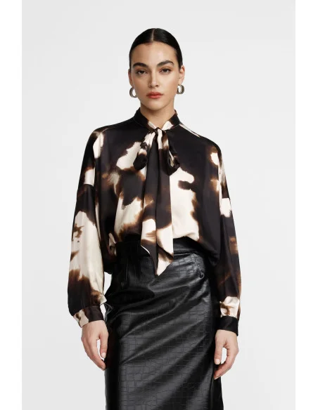 Blouse à imprimé abstrait avec nœud et manches longues Dixie
