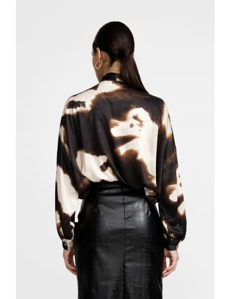 Blusa Stampa Astratta Con Fiocco E Maniche Lunghe Dixie