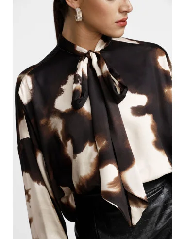 Blusa Stampa Astratta Con Fiocco E Maniche Lunghe Dixie