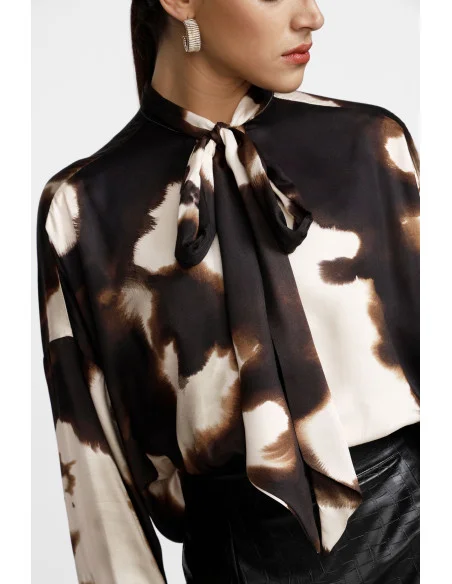 Blusa Stampa Astratta Con Fiocco E Maniche Lunghe Dixie
