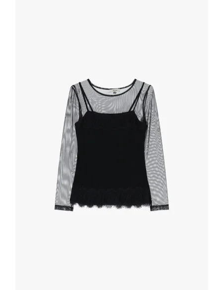 Maglione Con Maniche Trasparenti E Bordo In Pizzo Dixie