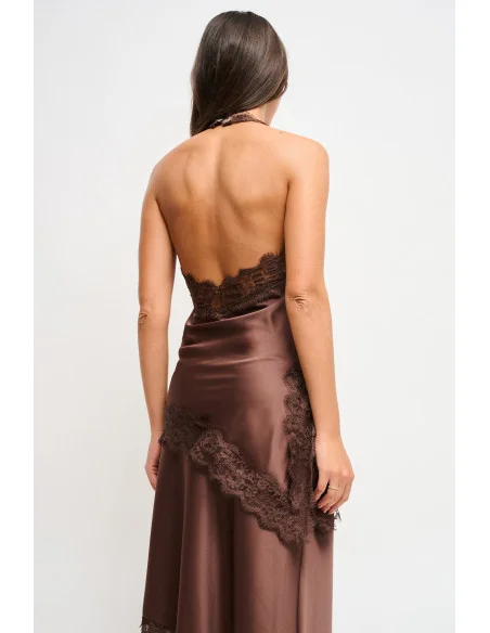 Top en satin avec encolure drapée et bordure en dentelle Maryley