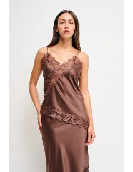 Satin Tank Top With Lace Trim Maryley