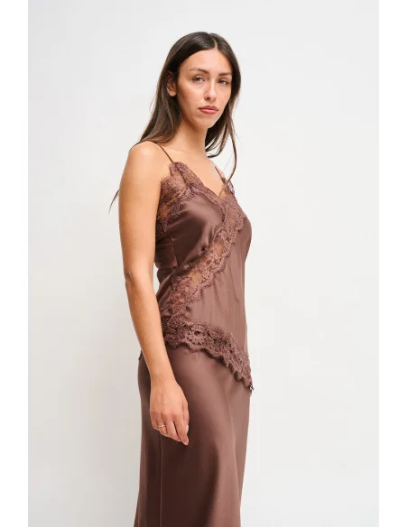 Satin Tank Top With Lace Trim Maryley