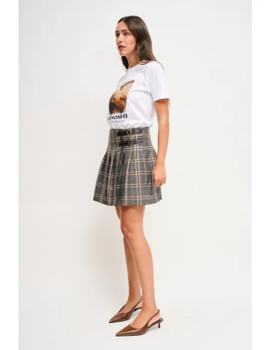 Minigonna Check A Pieghe Con Cinturini Maryley