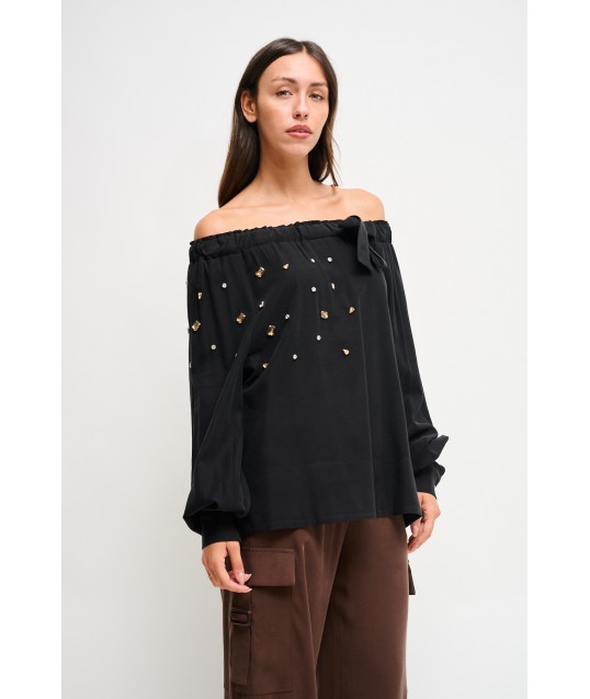 Top In Viscosa Con Scollo A Barca E Strass Maryley