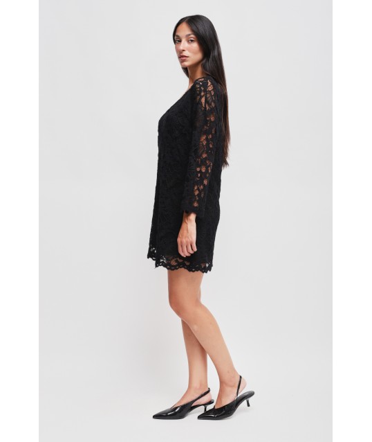 Maryley - Robe courte à manches longues en dentelle