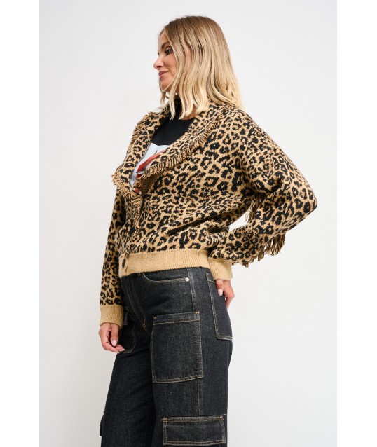 Leopard Cardigan With Fringes Maryley
