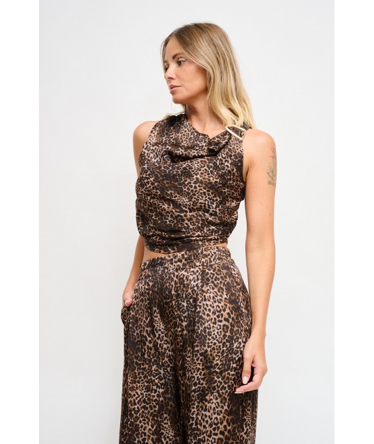 Leopard Print Viscose Top With Draped Neckline Maryley