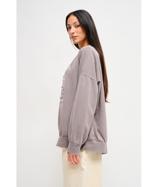 Sweatshirt en coton avec imprimé et strass Maryley