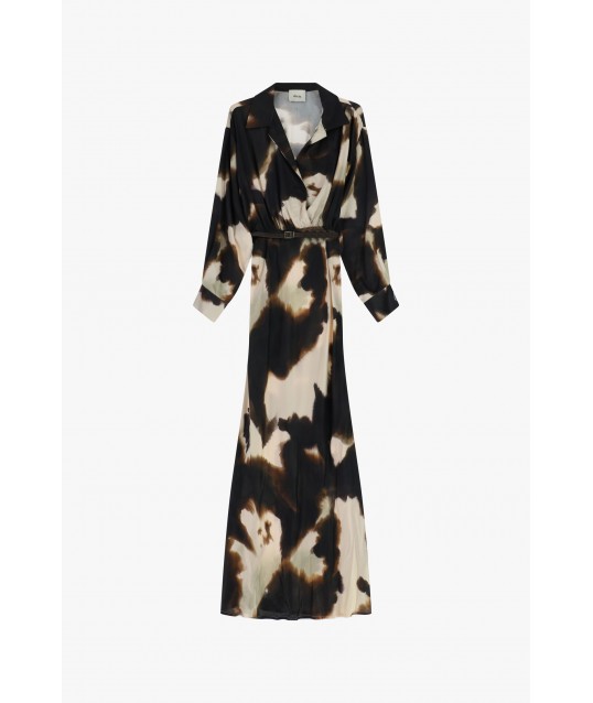 Robe longue à imprimé fantaisie avec ceinture et col Dixie