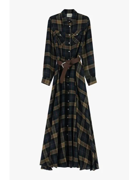 Long Checkered Dress with Belt and Pockets Dixie