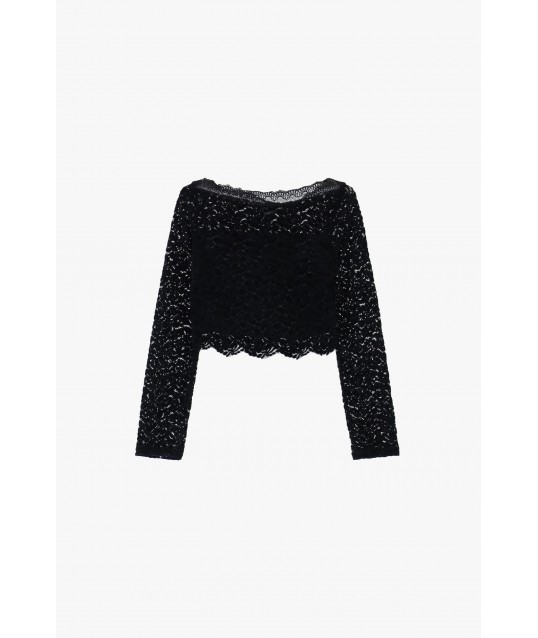 Long Sleeve Lace Top With Wide Neckline Dixie