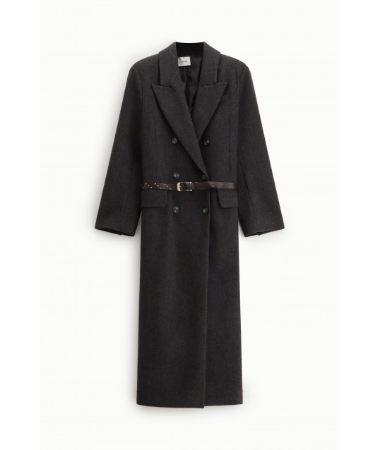 Dixie Long manteau à double boutonnage avec ceinture cloutée