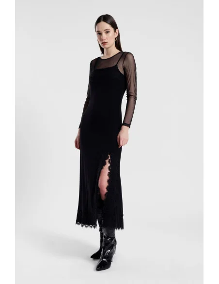 Robe longue avec empiècements en dentelle et manches transparentes Dixie