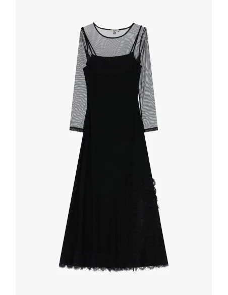 Robe longue avec empiècements en dentelle et manches transparentes Dixie