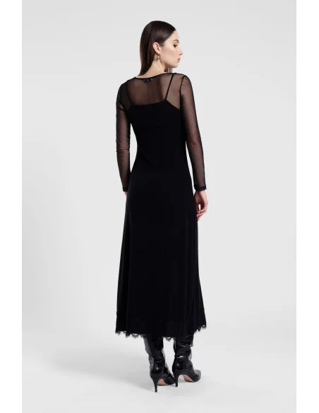 Robe longue avec empiècements en dentelle et manches transparentes Dixie