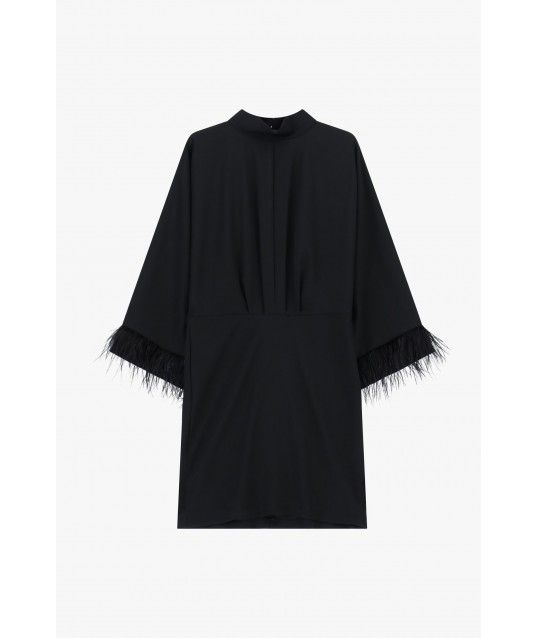 Robe courte à manches larges et empiècements en plumes Dixie