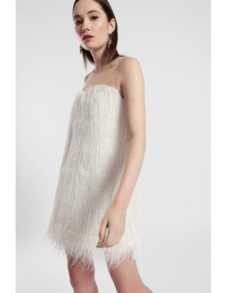 Robe courte avec empiècement transparent et franges Dixie - Vestiti...