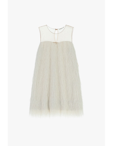 Short Dress with Sheer Panel and Fringing Dixie