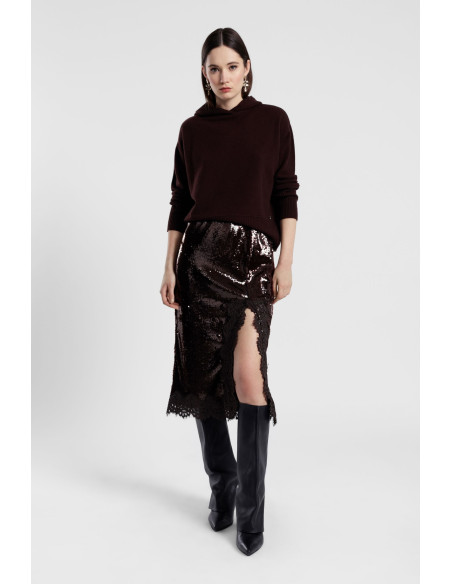 Midi Skirt with Sequins and Lace Insert Dixie