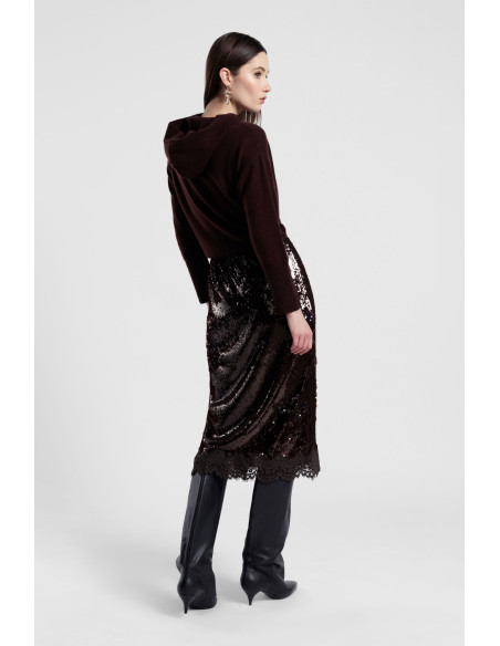 Gonna Midi Con Paillettes E Inserto In Pizzo Dixie
