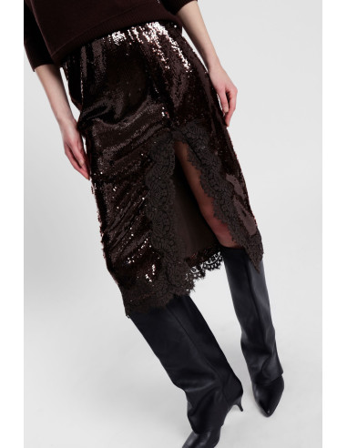 Midi Skirt with Sequins and Lace Insert Dixie