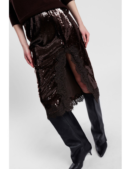 Gonna Midi Con Paillettes E Inserto In Pizzo Dixie