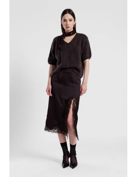 Midi Skirt with Lace Insert and Trim Dixie