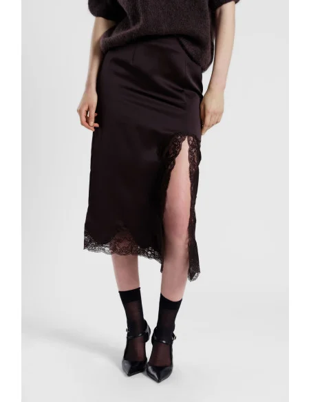Jupe midi avec empiècement et bordure en dentelle Dixie