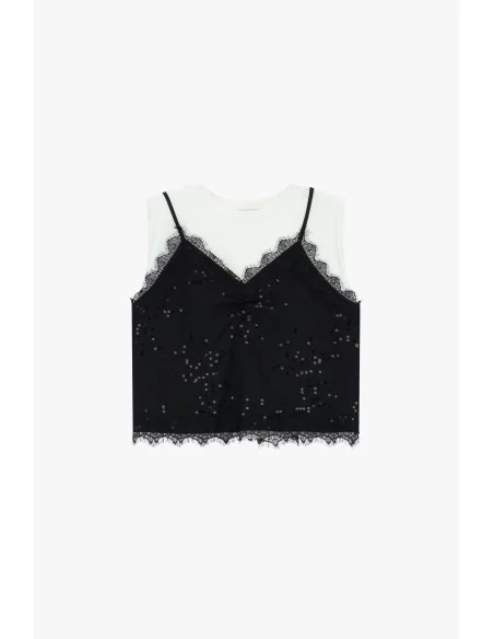 Double-Effect Top with Sequins and Lace Inserts Dixie