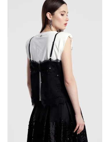 Top Doppio Effetto Con Paillettes E Inserti In Pizzo Dixie