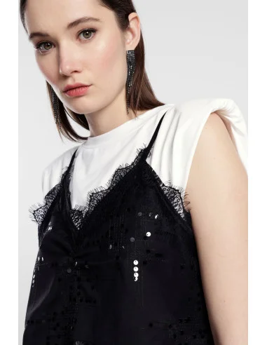 Top Doppio Effetto Con Paillettes E Inserti In Pizzo Dixie