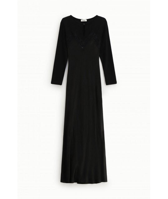 Robe longue avec empiècements en dentelle et manches longues Dixie