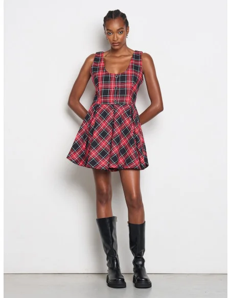 Abito Corto A Ruota In Tartan Con Filato In Lurex Effetto Glitter Rinascimento