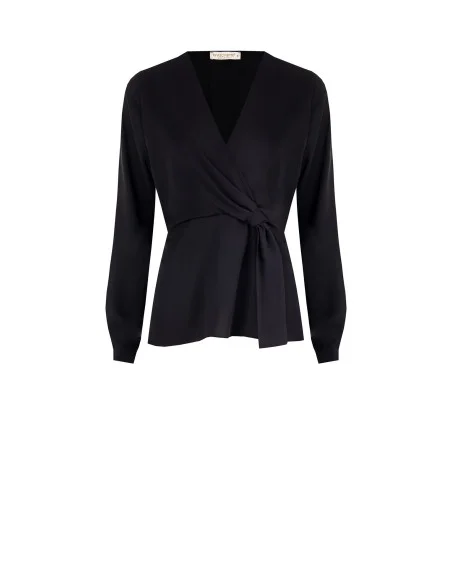 Blouse in Matte Satin with a Cross-Over V-Neck Rinascimento
