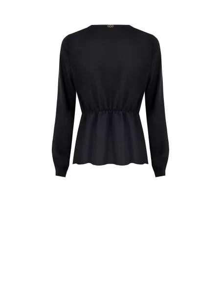 Blouse in Matte Satin with a Cross-Over V-Neck Rinascimento