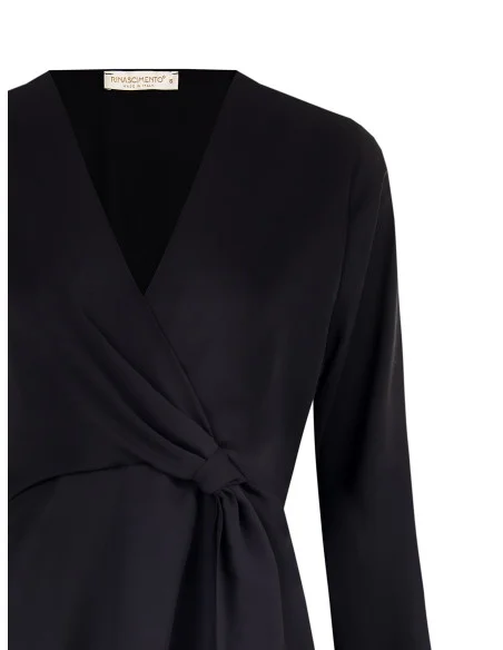 Blouse in Matte Satin with a Cross-Over V-Neck Rinascimento