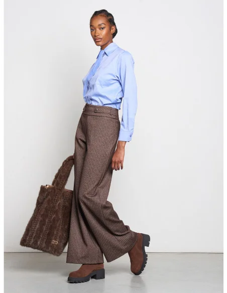 Oversized Cotton Blouse with Tie and Chest Pocket Rinascimento