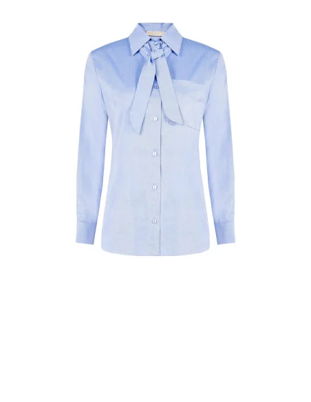 Oversized Cotton Blouse with Tie and Chest Pocket Rinascimento
